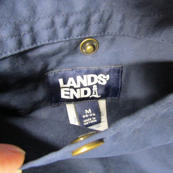Lands End Bomber Jacket Reversible Womens Medium Blue Full Zip Cotton Nautical - Picture 9 of 11